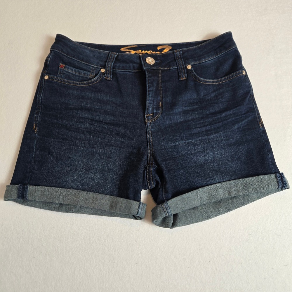 Seven7 Weekend Short Women Size 4 Dark‎ Wash Cuffed Denim Jean Shorts (B6)